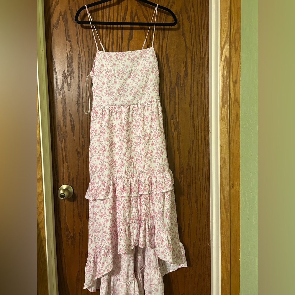 Elegant Pink Floral High Low Dress